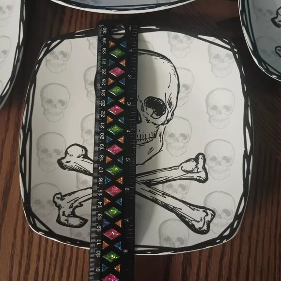 4 Coventry 8" Square Skull Plates Lunch or Snacks Skull & Crossbones Porcelain - Picture 3 of 7